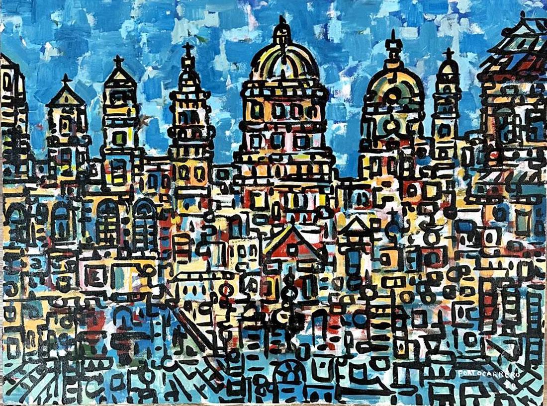 RENE PORTOCARRERO (CUBA) OIL ON CANVAS: Attributed to RenÃ© Portocarrero, private collection, no coa, medium: oil measurements:30"hX40"w no frame, mint condition Biography: RenÃ© Portocarrero was a Cuban artist recognised internationall