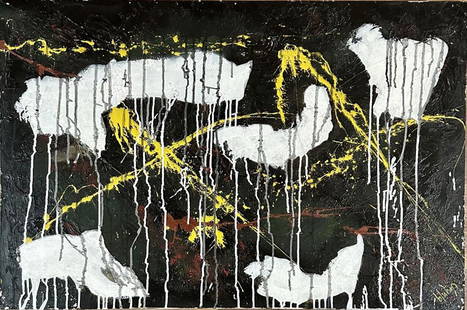 NORMAN BLUHM OIL ON BOARD ABSTRACT (1921-1999): Attributed to Norman Bluhm, no coa, private collection, medium: oil measurements: 24"hx36"w no frame, good condition, wear and tear throughout Biography: Norman Bluhm, was an American painter classifi