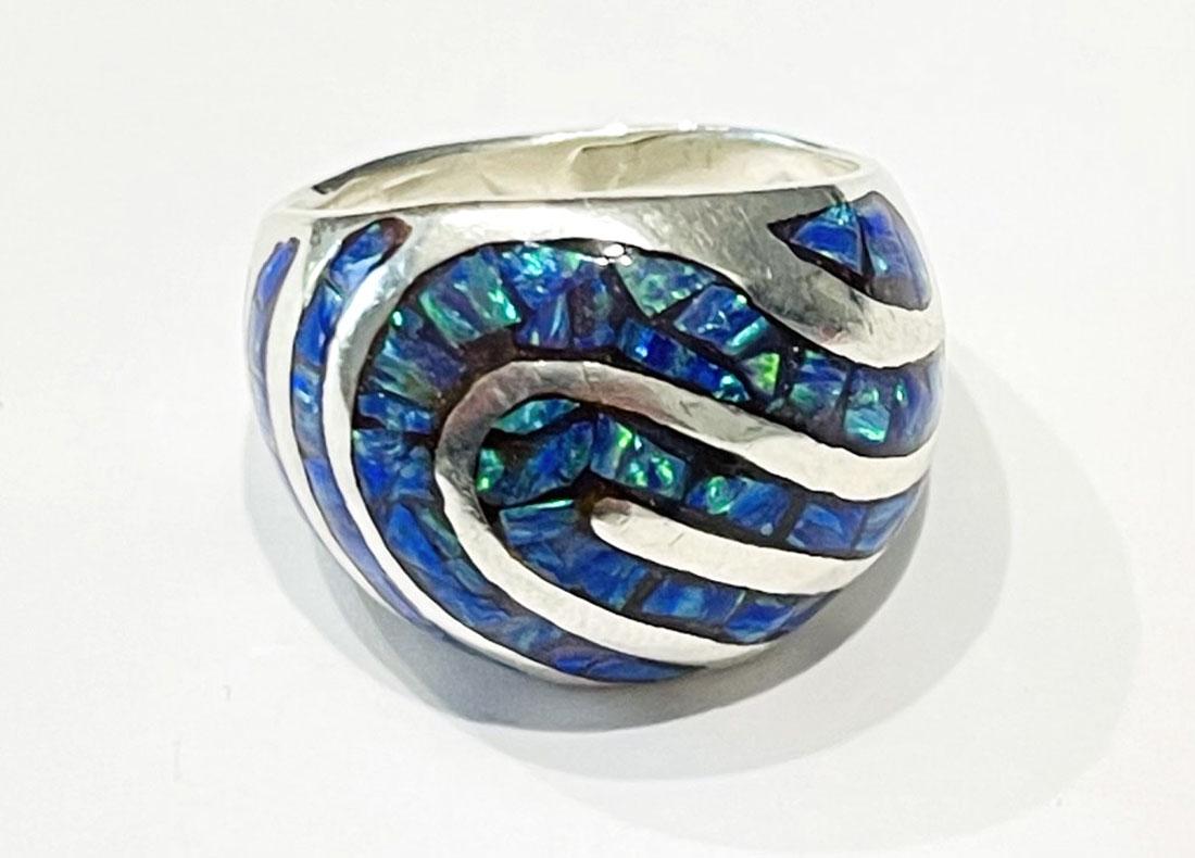 ABSTRACT FIRE OPAL STERLING SILVER RING (1 of 1)