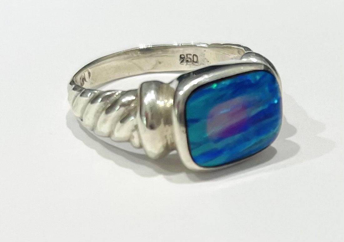 PRISTINE BLUE/GREEN FIRE OPAL 950 STERLING RING (1 of 1)