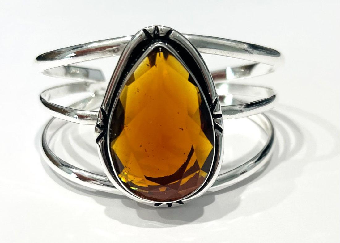 GLOWING CITRINE TEARDROP QUARTZ STERLING BRACELET: ADJUSTABLE STERLING SILVER