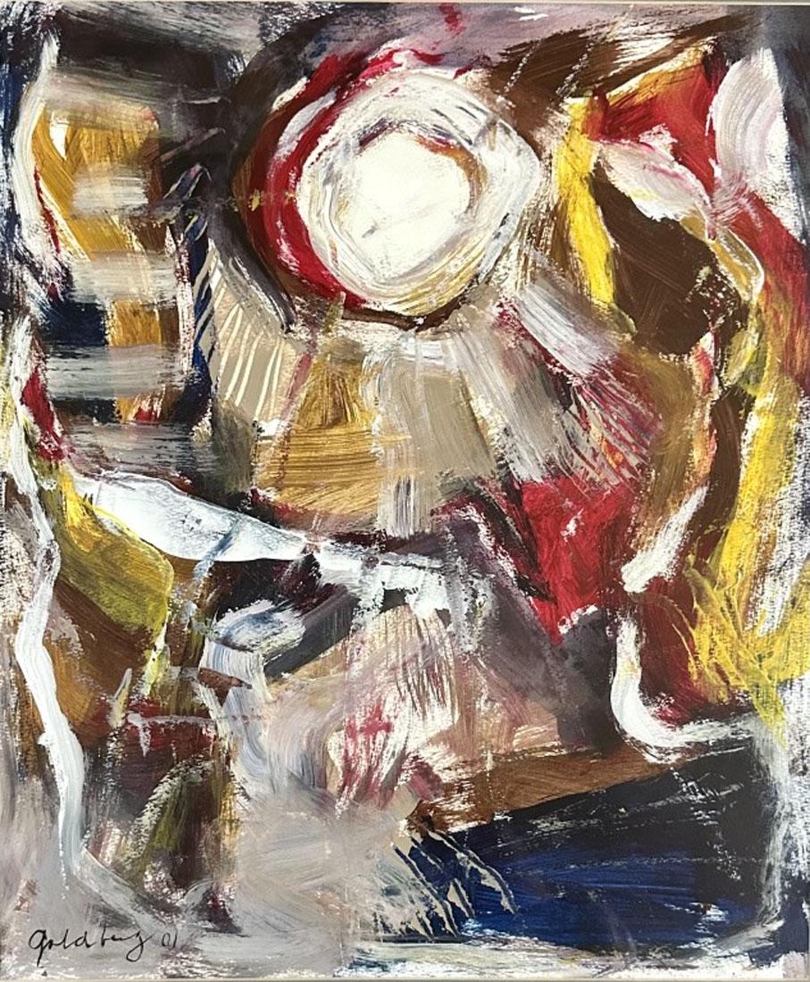 MICHAEL GOLDBERG EXPRESSIONIST OIL (1924-2007): Attributed to Michael Goldberg, no coa, private collection, medium: oil, measurements: 21"wx24"h framed, mint condition Biography: Michael Goldberg was an American abstract expressionist painter and t