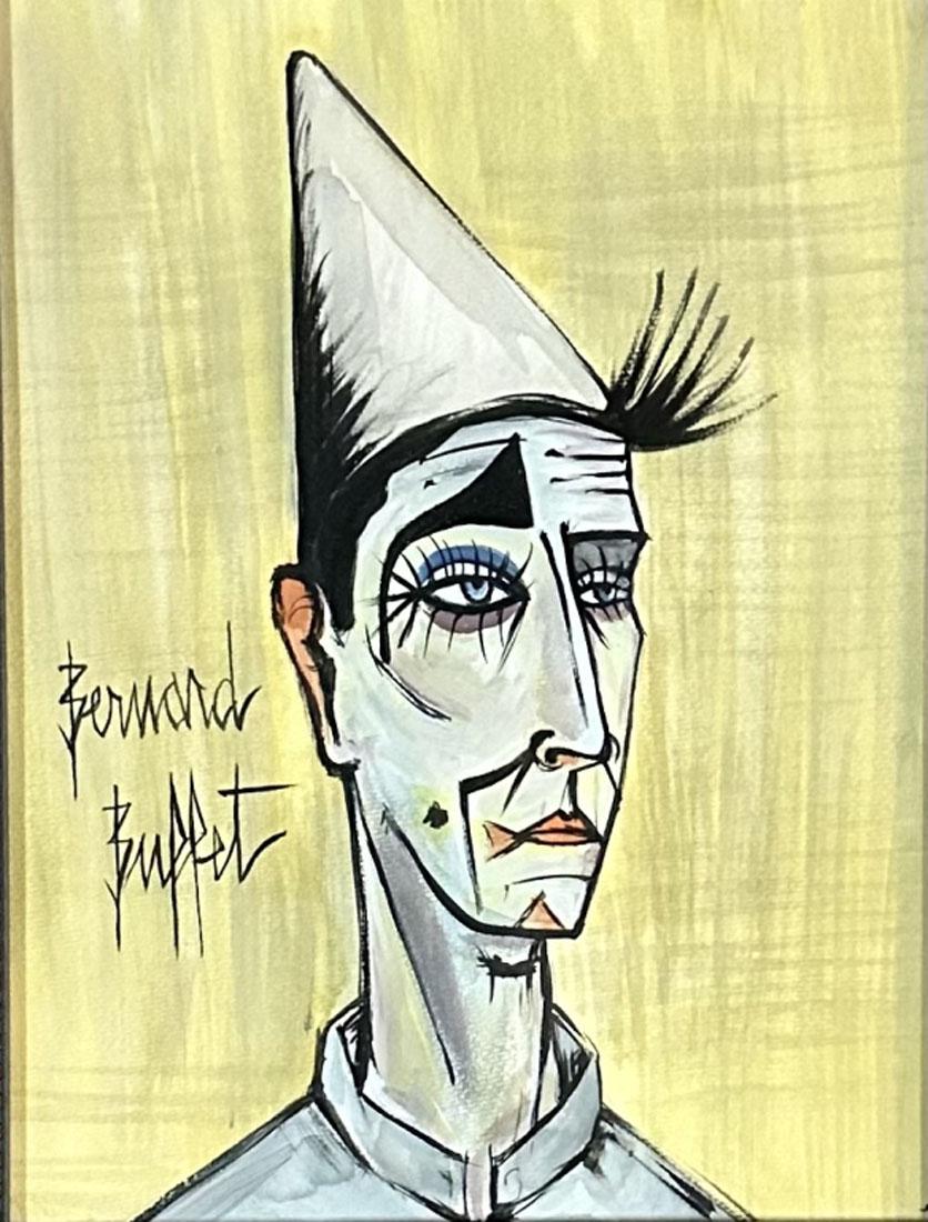 BERNARD BUFFET (1928-1999) FIGURATIVE OIL PAINTING: Attributed to Bernard Buffet, no coa, private collection, medium: Oil, measurements: 24"WX28"H framed and matted, mint condition Biography: Bernard Buffet was a French painter, printmaker, and sculpto
