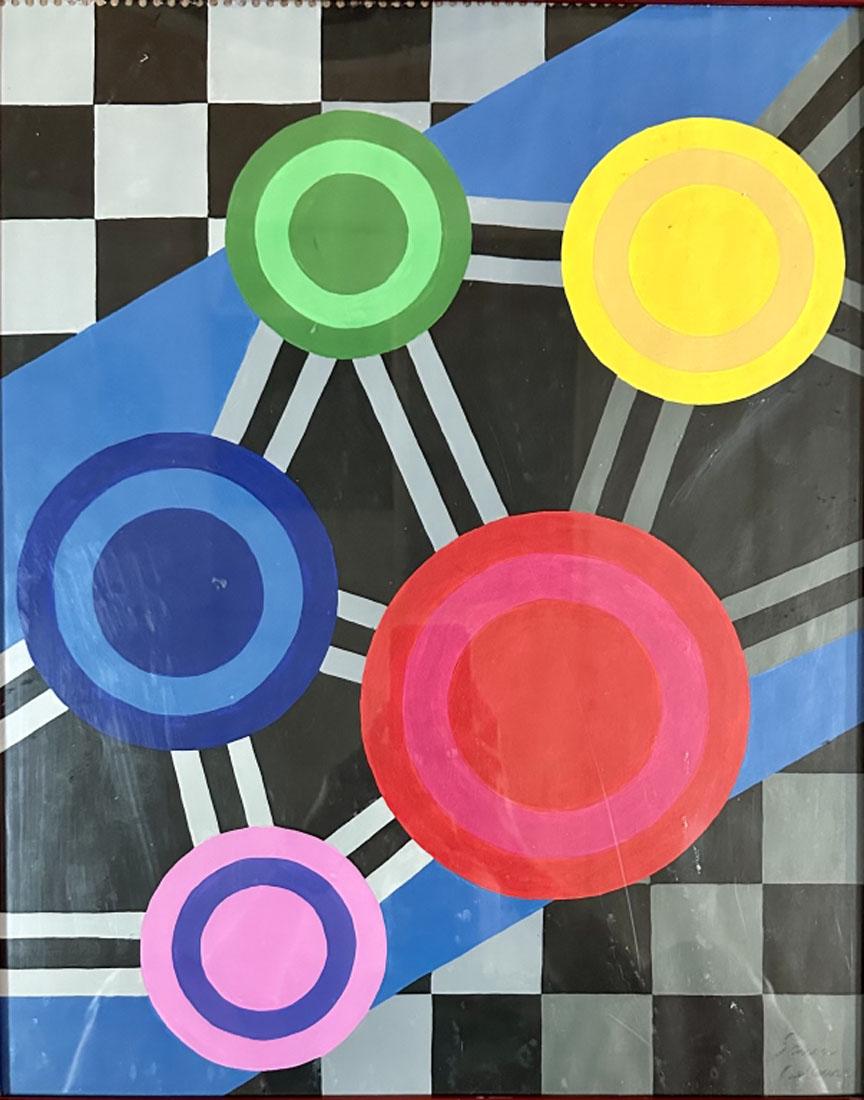 SONIA DELAUNAY (1885-1979) OIL ON PAPER: Attributed to Sonia Delaunay, no coa, private collection, medium: oil, measurements: 17"wx21"h framed, good condition Biography:Sonia Delaunay was a French artist, who spent most of her working life i