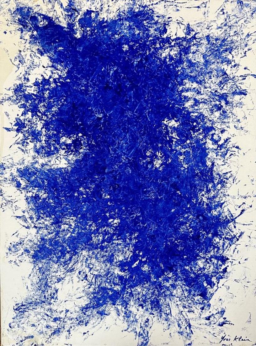 YVES KLEIN (1928-1962) OIL ON CANVAS: Attributed to Yves Klein, no coa, private collection, medium: oil measurements: 24"hx18"w no frame, mint condition Biography: Yves Klein was a French artist and an important figure in post-war Europea
