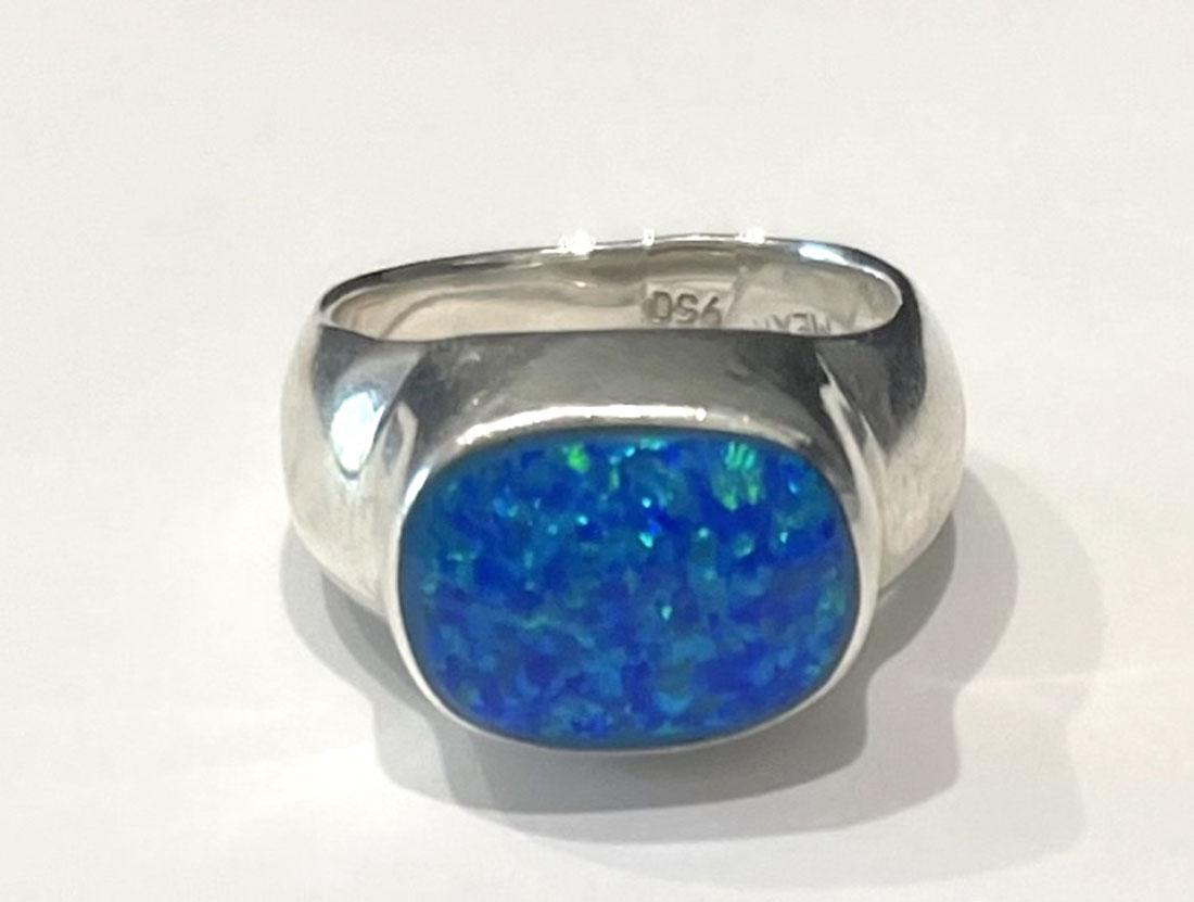 SPARKLING BLUE/GREEN FIRE OPAL STERLING RING (1 of 1)