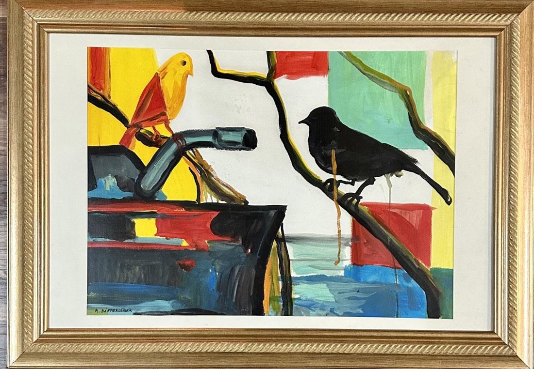 MARTIN KIPPENBERGER (1953-1997) OIL ON PAPER: Attributed to Martin Kippenberger, no coa, private collection, medium: oil, measurements: 30"hx42"w framed, mint condition Biography: Martin Kippenberger was a German artist known for his extremely pr