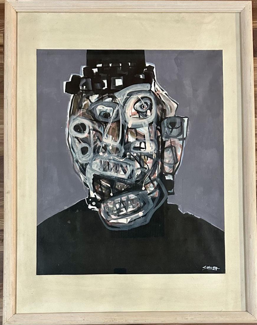 ANTONIO SAURA LARGE ABSTRACT OIL PAINTING: Attributed to Antonio Saura, no coa, private collection, medium: oil, measurements:32"WX41"H framed, mint condition Biography:Antonio Saura AtarÃ©s was a Spanish artist and writer, one of the major