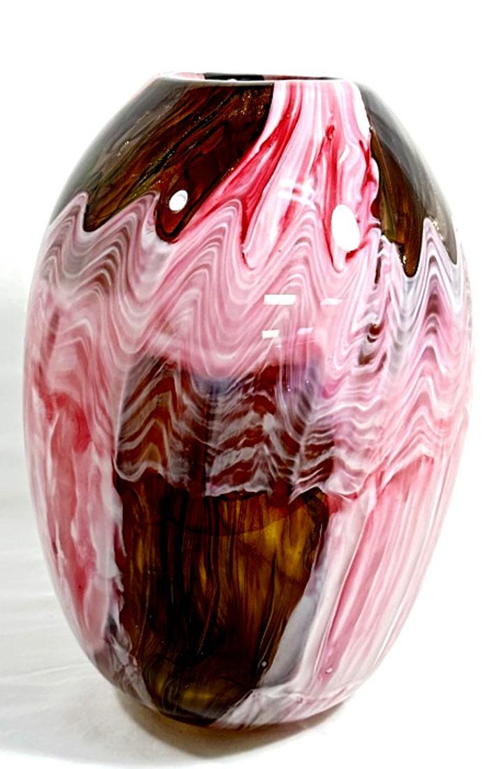 STUNNING HEAVY MURANO PINK/BROWN/GOLD GLASS VASE (1 of 1)