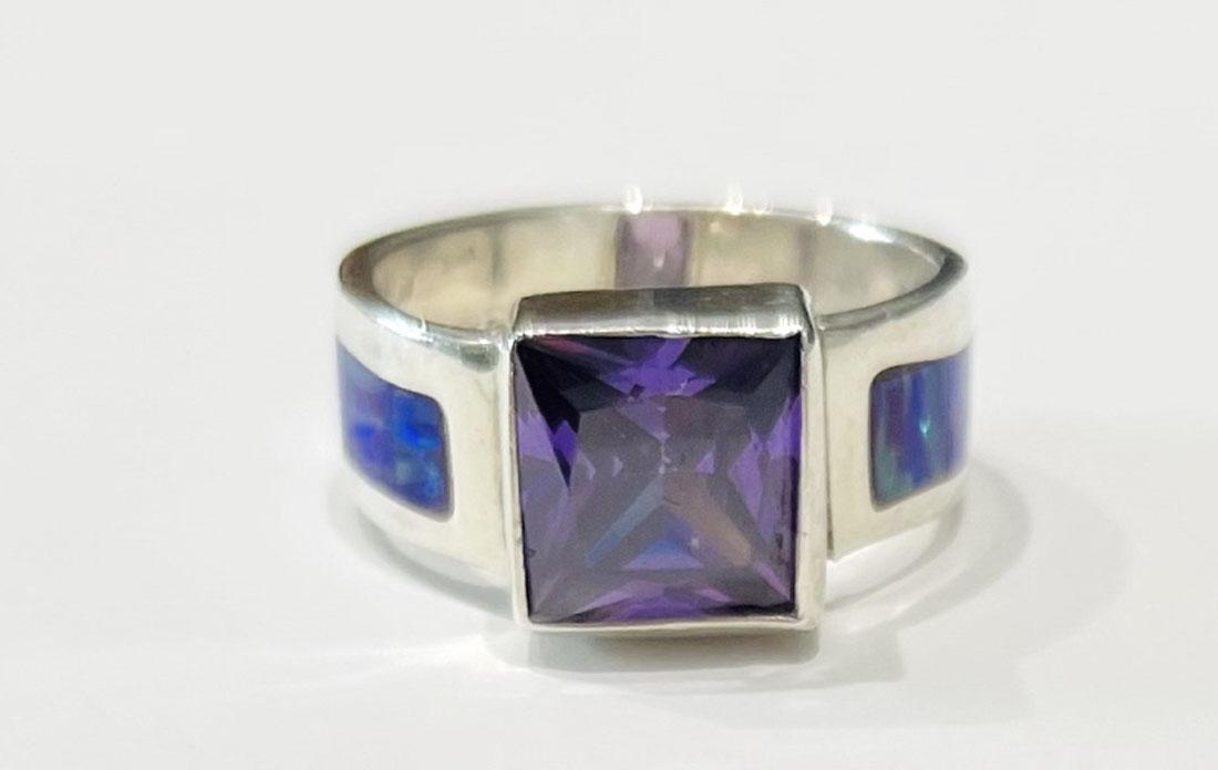 AMEYTHST AND FIRE OPAL MEXICAN STERLING RING (1 of 1)