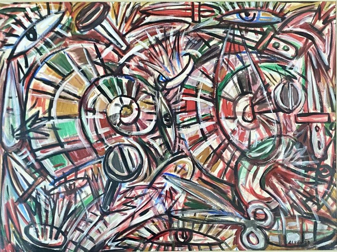 CARLOS ALFONZO ABSTRACT OIL PAINTING: Attributed to Carlos Alfonzo, no coa, private collection, medium: oil,measurements: 33"WX28"H framed, mint condition Biography:Carlos Alfonzo was a Cuban-American painter known for his neo-impressioni