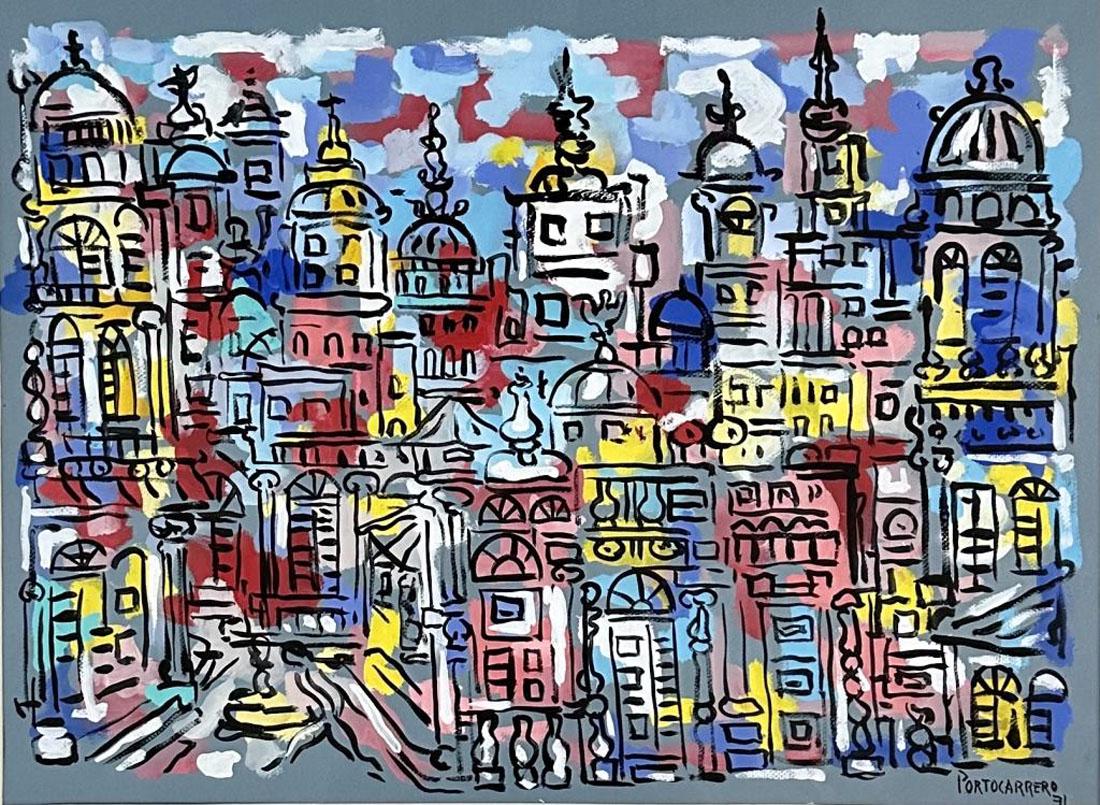 RENE PORTOCARRERO(1912-1985) OIL PAINTING: Attributed to Rene Portocarrero, no coa, private collection, medium: oil,measurements: 29"HX36"W FRAMED, MINT CONDITION Biography:RenÃ© Portocarrero was a Cuban artist recognised internationally for