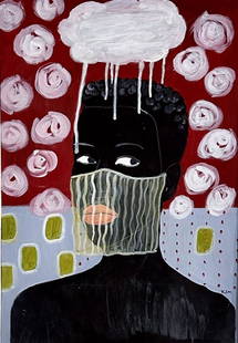 KERRY JAMES MARSHALL (B. 1955) OIL PAINTING: Attributed to Kerry James Marshall no coa, private collection, medium: oil, measurements: 34"wx37"h framed, no glass in frame, needs new frame otherwise good condition Biography: _x0002_Kerry James Ma