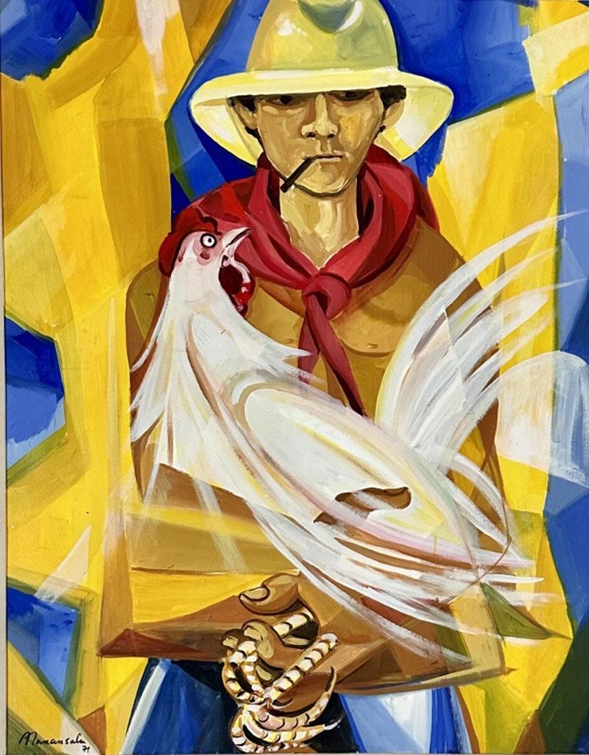 VICENTE MANANSALA OIL ON PAPER LARGE PAINTING (1 of 3)