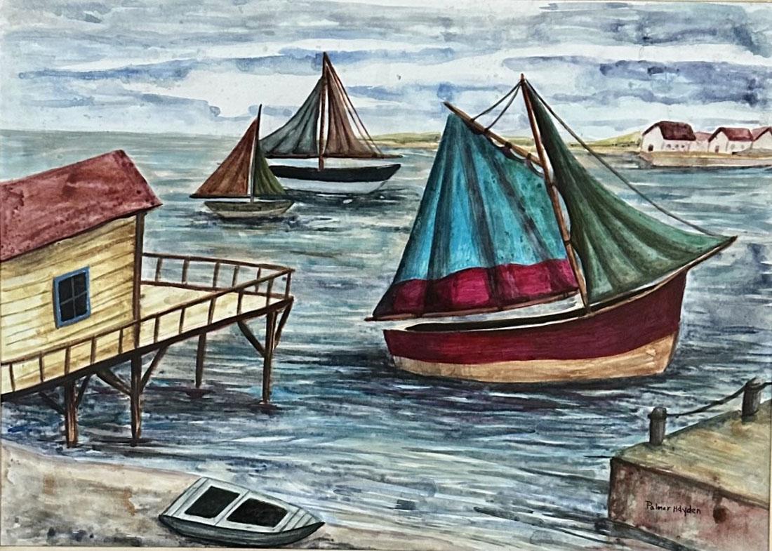 PALMER HAYDEN WATERCOLOR PAINTING: Attributed to Palmer Hayden, no coa private collection, medium: watercolor measurements: 37"WX25"H framed, mint condition Biography: Palmer C. Hayden was an American painter who depicted African-Ameri