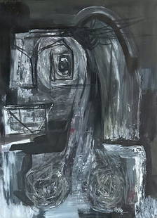 ANTONIO SAURA (1930-1988) OIL ON PAPER ABSTRACT: Attributed to Antonio Saura, no coa, private collection, medium: oil measurements: 30"wx44"h framed, mint condition Biography: Antonio Saura Atarés was a Spanish artist and writer, one of the major