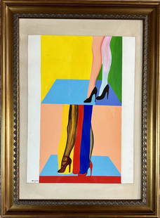ALLEN JONES (B. 1937) OIL ON PAPER: Attributed to Allen Jones, no coa, private collection, medium: oil, measurements: 42"Hx32"w framed, mint condition Biography: Allen Jones RA is a British pop artist best known for his paintings, sculp