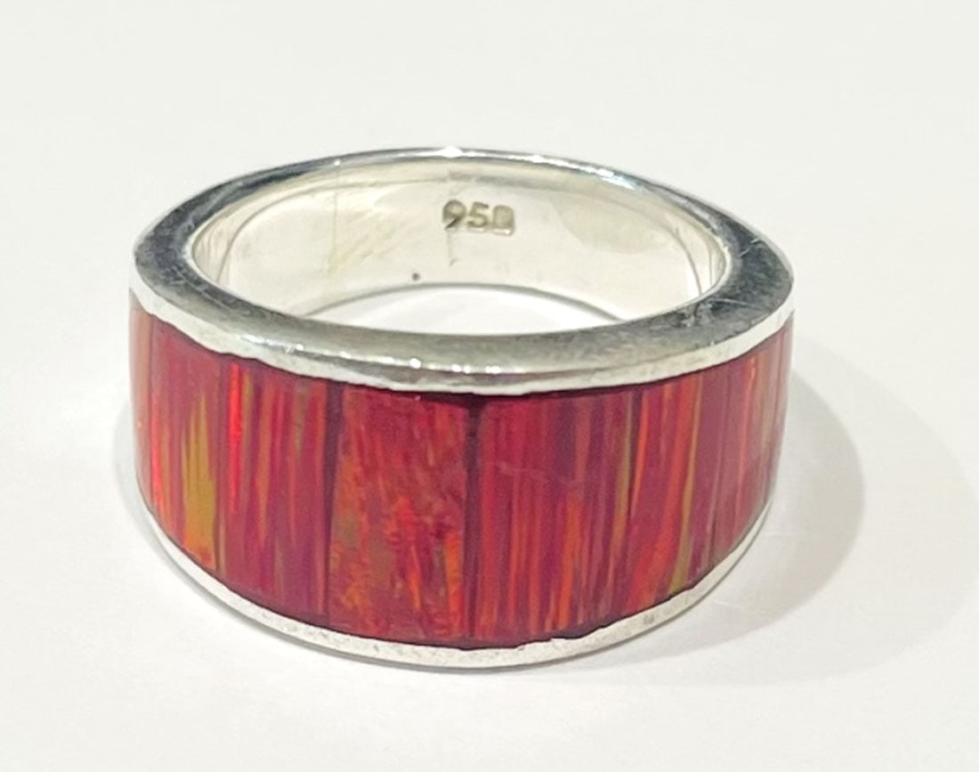 SHIMMERING RED FIRE OPAL STERLING ESTATE RING (1 of 1)