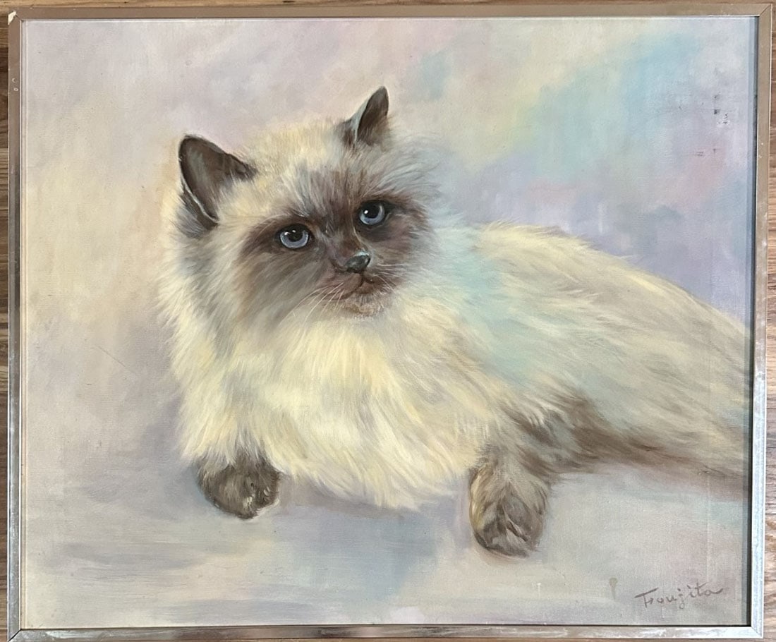 TSUGUHARU FOUJITA (1886-1968) CAT OIL ON CANVAS (1 of 3)