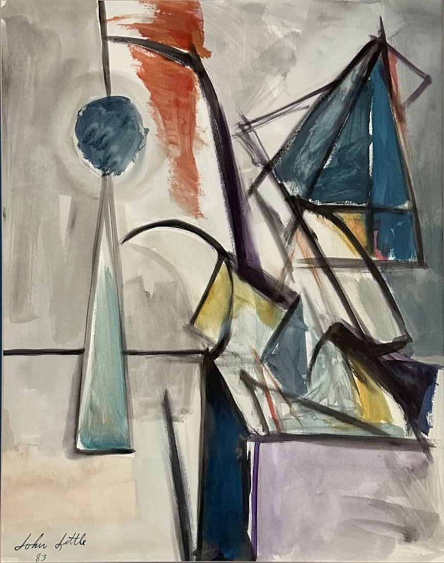 JOHN LITTLE (B. 1928) MIXED MEDIA ON PAPER: Attributed to John Little, no coa, private collection, medium: measurements: 24"WX29"H framed, mint conditionb Biography: John Little RCA is a Canadian artist, known as the chronicler of the urban her