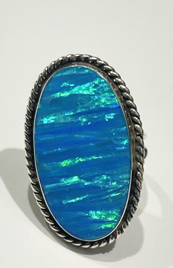 SHIMMERING BLUE FIRE OPAL STERLING COCKTAIL RING (1 of 1)