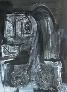 ANTONIO SAURA (1930-1988) OIL ON PAPER ABSTRACT: Attributed to Antonio Saura, no coa, private collection, medium: oil measurements: 30"wx44"h framed, mint condition Biography: Antonio Saura Atarés was a Spanish artist and writer, one of the major