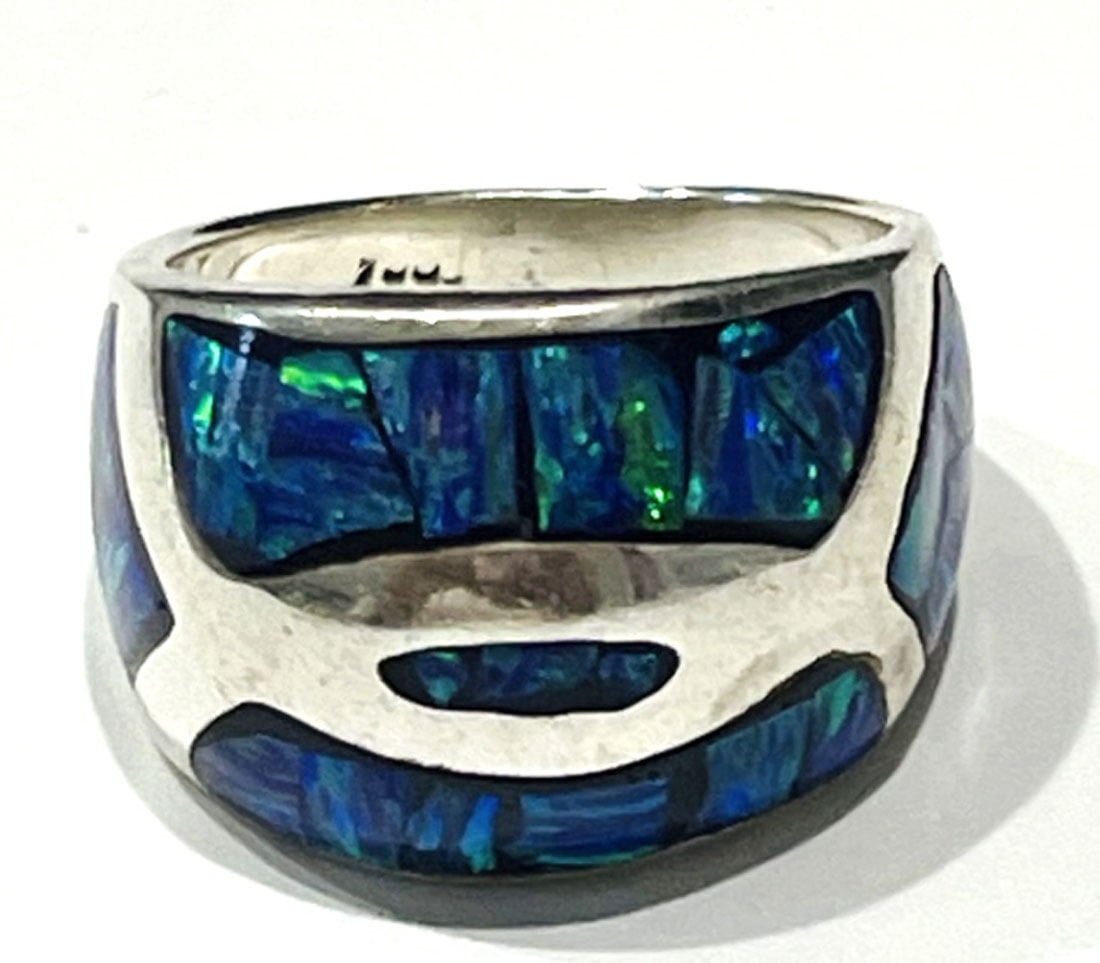 DAZZLING PURPLE FIRE OPAL DECO STERLING RING (1 of 1)