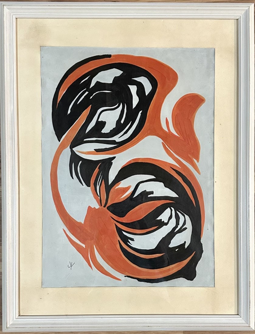 JACK YOUNGERMAN ACRYLIC ON CARDBOARD: Attributed to Jack Youngerman, no coa, private collection, medium: acrylic measurements: 27"WX35"H framed, mint condition Biography: Jack Albert Youngerman was an American artist known for his constru