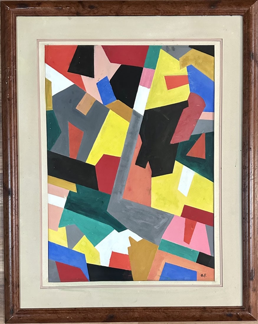 OTTO FREUNDLICH GOACHE ON PAPER: Attributed to Otto Freundlich, no coa, private collection, medium: goache measurements: 39"HX32"W framed, mint condition Biography: Otto Freundlich was a German painter and sculptor of Jewish origin. 