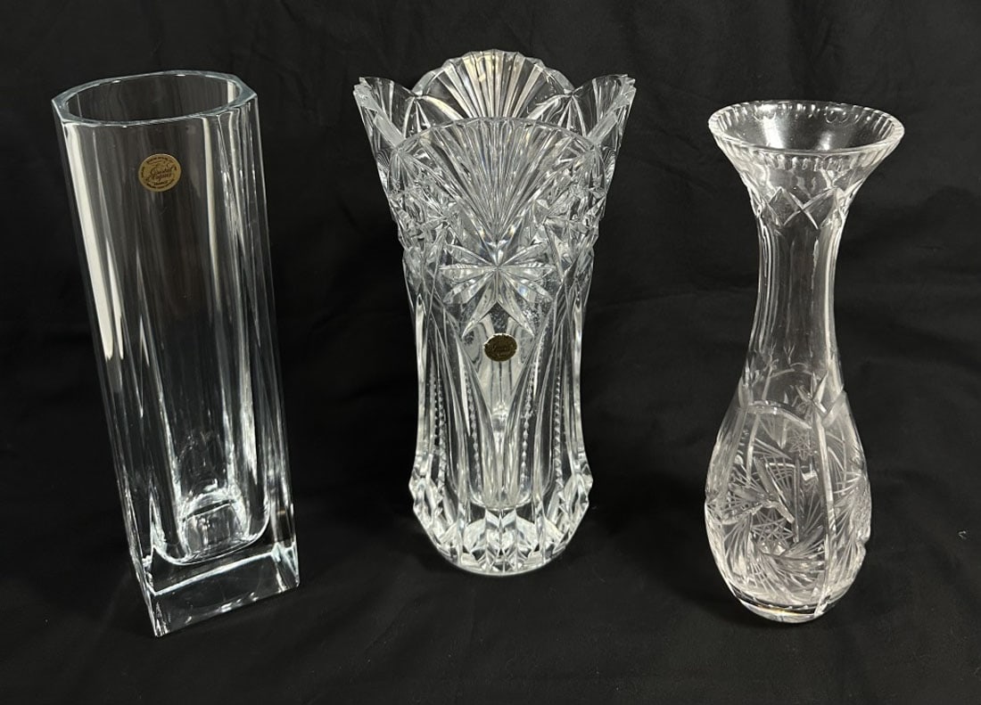 STUNNING LOT OF 3 CUT CRYSTAL FRENCH VASES (1 of 1)