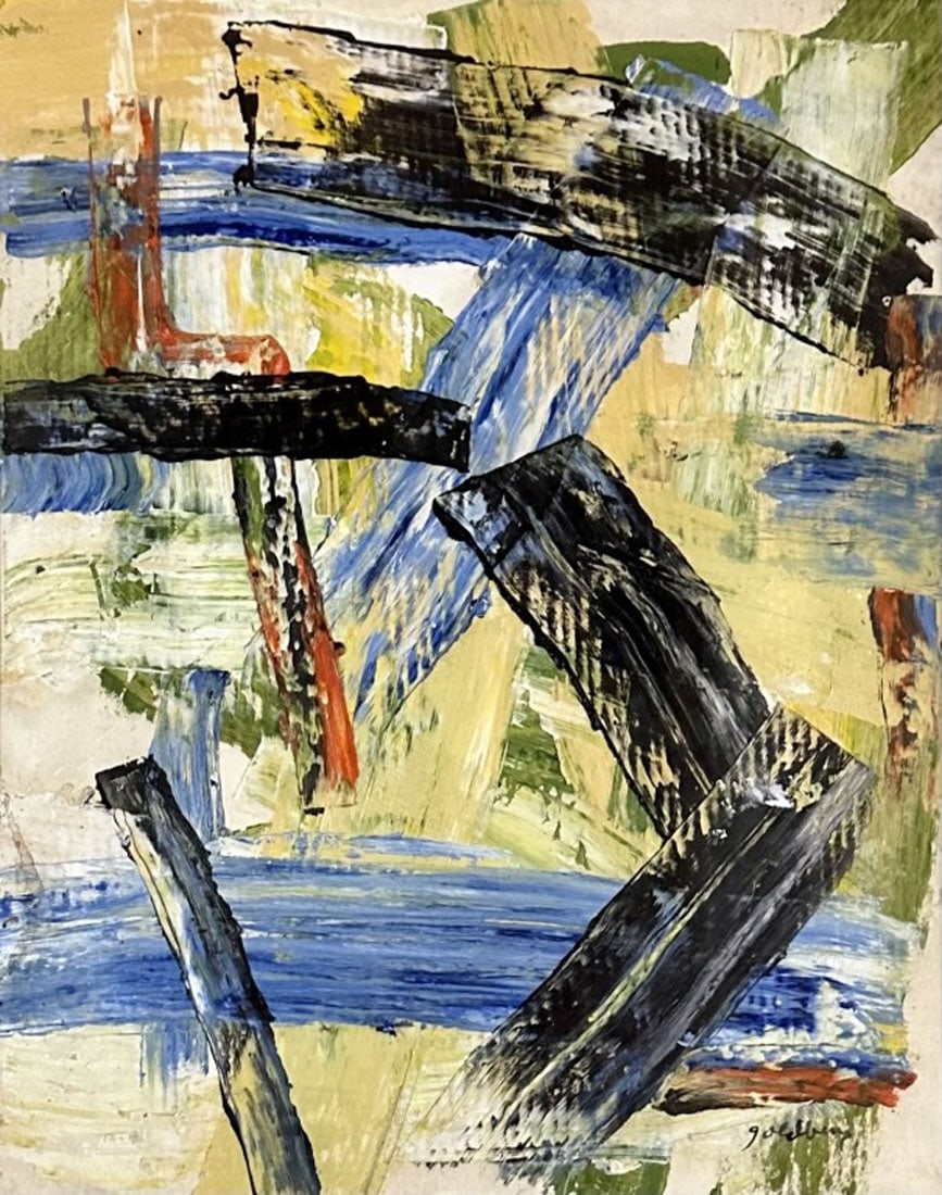 MICHAEL GOLDBERG OIL ON PAPER ABSTRACT: Attributed to Michael Goldberg, no coa, private collection, medium: oil measurements: 34"wx42"h framed, mint condition, frame has wear and tear Biography:Michael Goldberg was an American abstract expr