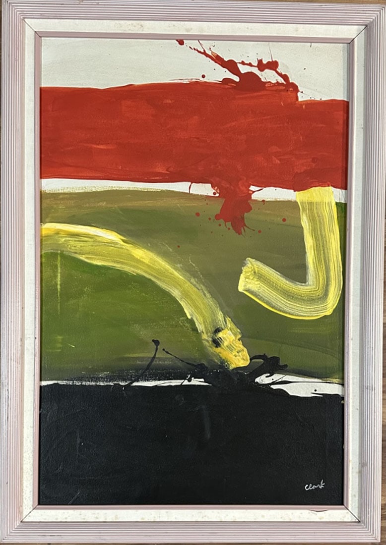 EDWARD CLARK ACRYLIC ON CANVAS (1926-2019): Attributed to no coa, private collection, medium: acrylic measurements: 29"WX41"H framed, mint condition Biography: Edward Clark was an abstract expressionist painter known for his broad, powerful bru