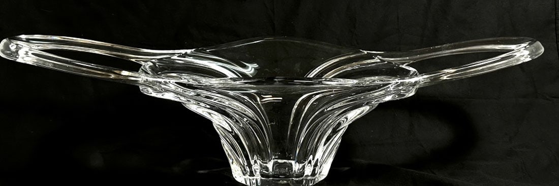 AMAZING FREE FORM ART GLASS CENTERPIECE BOWL: 24"L X6"H MINT CONDITION