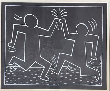 KEITH HARING POP ART INK DRAWING: Attributed to Keith Haring, no coa, private collection, medium: ink, measurements: 21"HX23"W framed, mint condition Biography:Keith Allen Haring was an American artist whose pop art emerged from the N