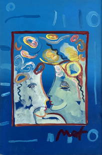 PETER MAX OIL ON CANVAS LARGE PAINTING: Attributed to Peter Max, no coa, private collection, medium: oil, measurements: 38"HX26"W"w framed, framed needs repacement, good conditoin Biography: Peter Max is an American artist of German-Jewish