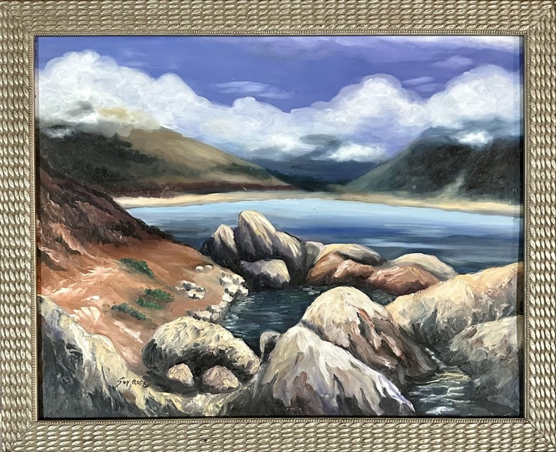 GUY ROSE OIL ON BOARD LANDSCAPE: Attributed to Guy Ross, no coa, private collection, medium: oil measurements: 25"HX31"W framed, good condition Biography: Guy Orlando Rose was an American Impressionist painter and California resident