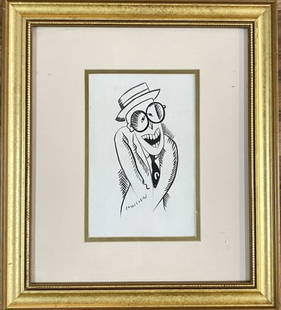 MIGUEL COVARRUBIAS CARICATURE INK ON PAPER: Attributed to Miguel Covarrubias, no coa, private collection, medium: ink, measurements: 14"WX16"H Framed, mint condition Biography:Miguel Covarrubias Duclaud was a Mexican painter, caricaturist, illu