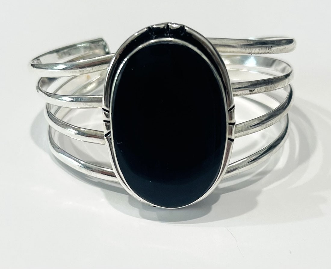 BEAUTIFUL BLACK ACCENT STERLING CUFF BRACELET (1 of 1)
