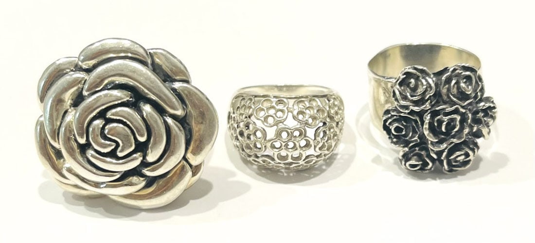 LOT OF 3 ASSORTED ROSE STERLING SILVER RINGS (1 of 1)