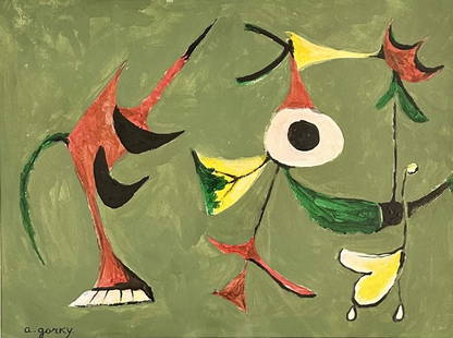 ARSHILLE GORKY (1904-1948) ABSTRACT OIL ON PAPER: Attributed to Arshille Gorky, no coa, private collection, medium: oil, measurements: 18"hx23"w framed, mint condition Biography: Arshile Gorky was an Armenian-American painter who had a seminal influe
