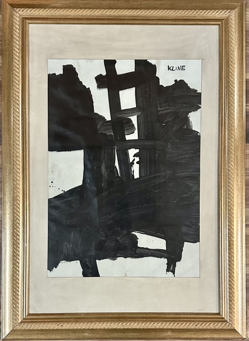 FRANZ KLINE MONOCHROMATIC OIL (1910-1962): Attributed to Franz Kline, no coa, private collection, medium: oil, measurements: 42"hx30"w framed, mint condition Biography: Franz Kline was an American painter. He is associated with the Abstract Ex