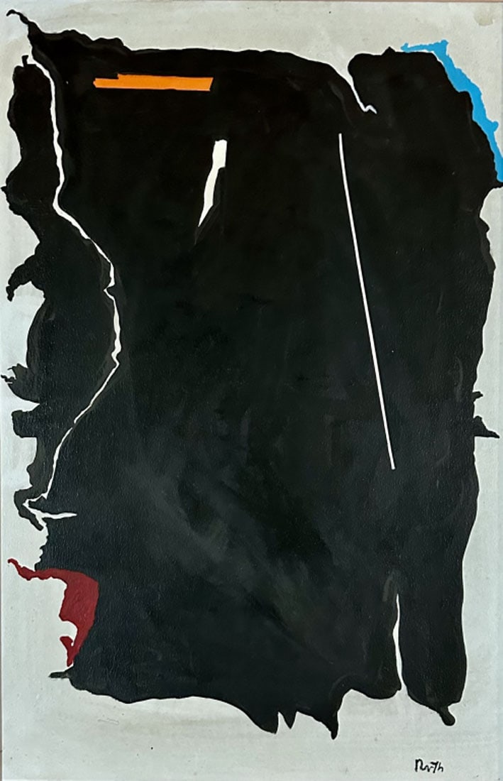 JACK ROTH ACRYLIC ON CANVAS ABSTRACT: Attributed to Jack Roth, no coa, private collection, medium: acrylic measurements: 26"wx39"h framed, good condition, staining Biography:Jack Roth, also known as "Rodney Jack Roth", was an American pai