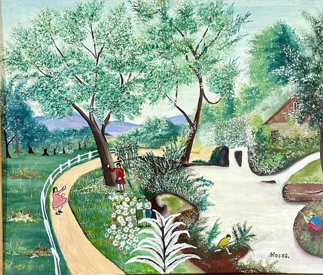 GRANDMA MOSES FOLK ART OIL ON BOARD (1 of 4)