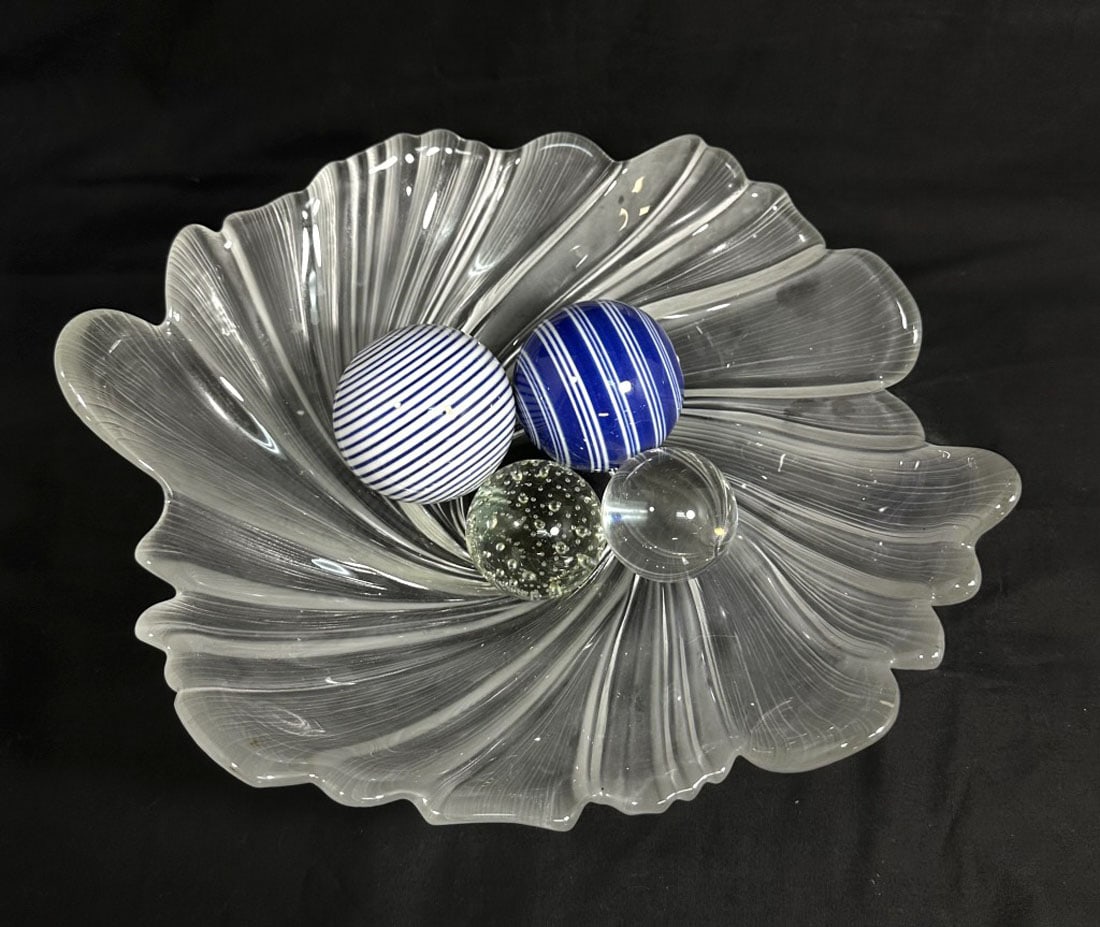 EXCELLENT ART GLASS CENTERPIECE BOWL DECOR: 14"W GOOD CONDITION