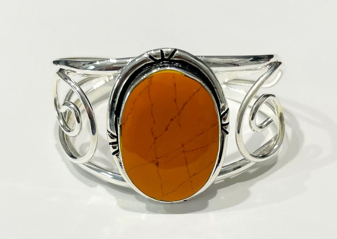 UNIQUE CORAL ORANGE STERLING CUFF BRACELET (1 of 1)