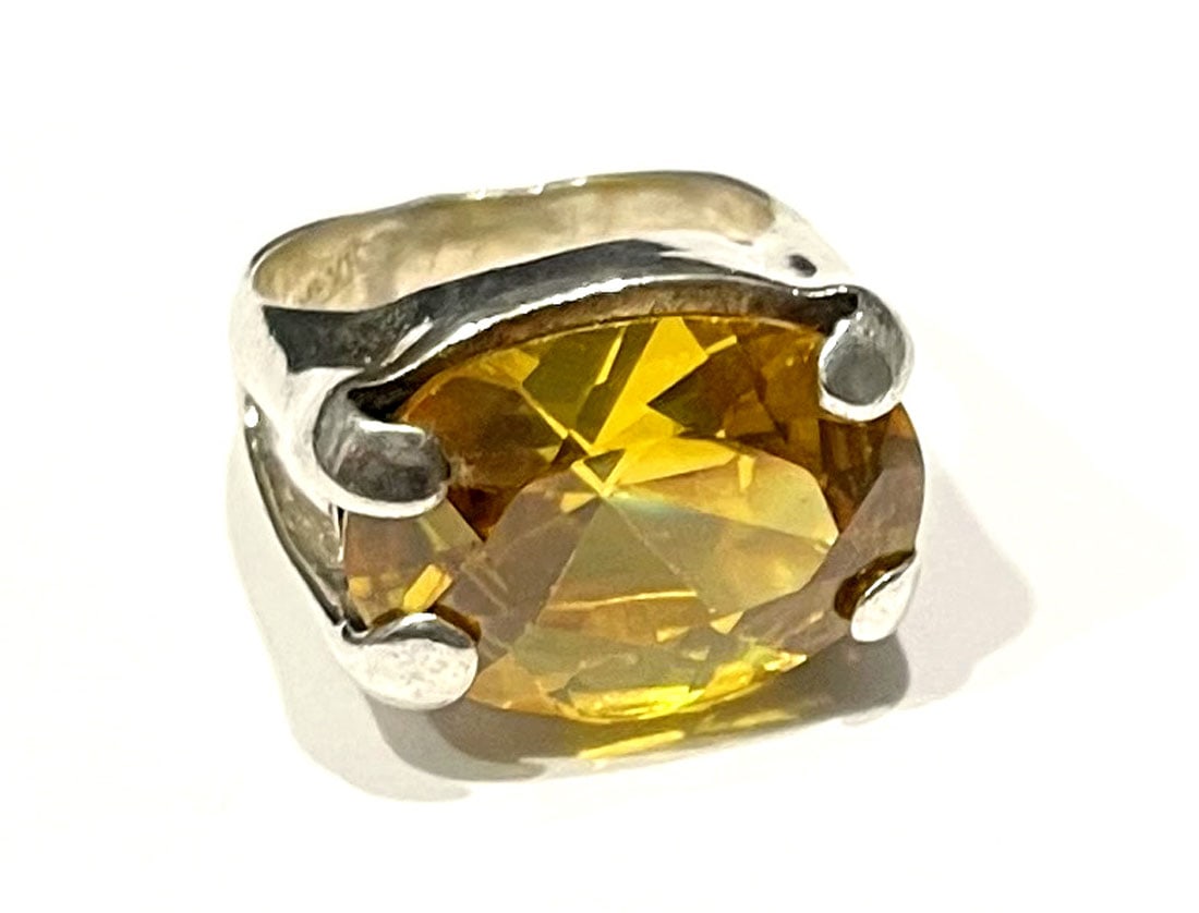 HUGE 12CT LEMON QUARTZ STERLING COCKTAIL RING (1 of 1)