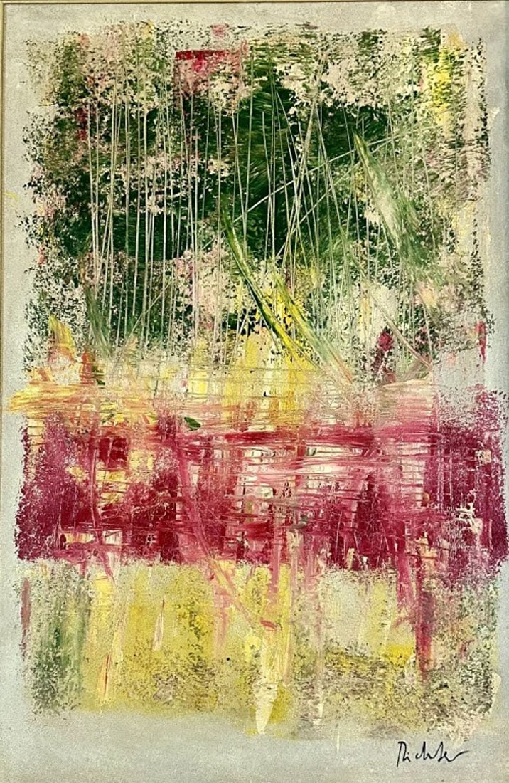 GERHARD RICHTER OIL ON CANVAS ABSTRACT: Attributed to Gerhard Richeter, no coa, private collection, medium: oil, measurements: 29"wx41"h framed, mint condition Biography: Gerhard Richter is a German visual artist. Richter has produced abstr