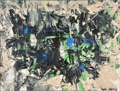 KYLE MORRIS (1918-1979) ABSTRACT OIL ON PAPER: Attributed to Kyle Morris, no coa, private collection, medium: oil, measurements: 24"HX30"W framed, mint condition Biography: Kyle Morris was born in Des Moines and studied at the Art Institute of Chi