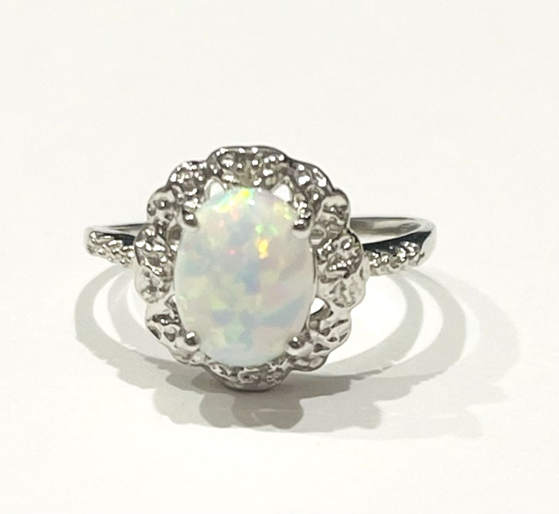 FABULOUS FIRE OPAL 1CT OVAL SET STERLING RING (1 of 1)