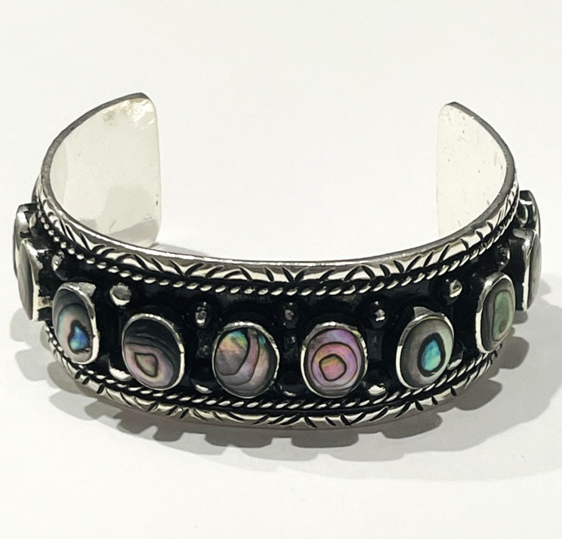 MEXICAN STERLING SILVER ABALONE CUFF BRACELET (1 of 1)
